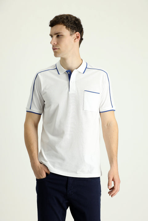 Off-White Polo Collar Regular Fit Patterned Cotton T-Shirt