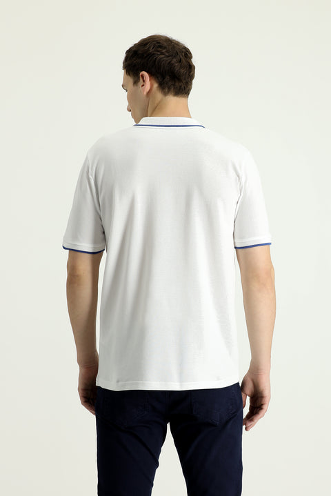 Off-White Polo Collar Regular Fit Patterned Cotton T-Shirt