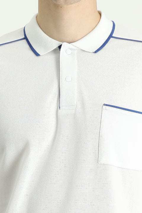 Off-White Polo Collar Regular Fit Patterned Cotton T-Shirt