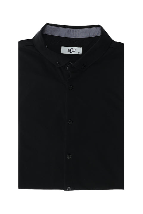 Black Plus Size Polo Collar Cotton Shirt T-shirt