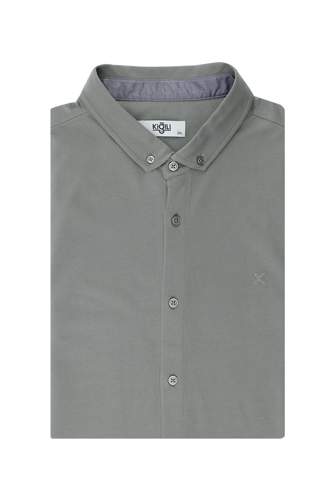 Medium Grey Plus Size Polo Collar Cotton Shirt T-shirt