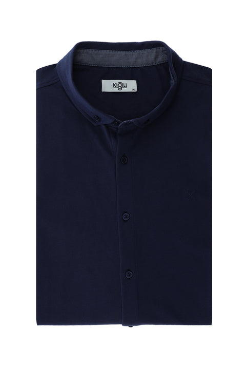 Medium Navy Plus Size Polo Collar Cotton Shirt T-shirt