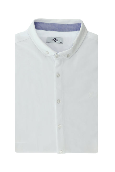 White Plus Size Polo Collar Cotton Shirt T-shirt