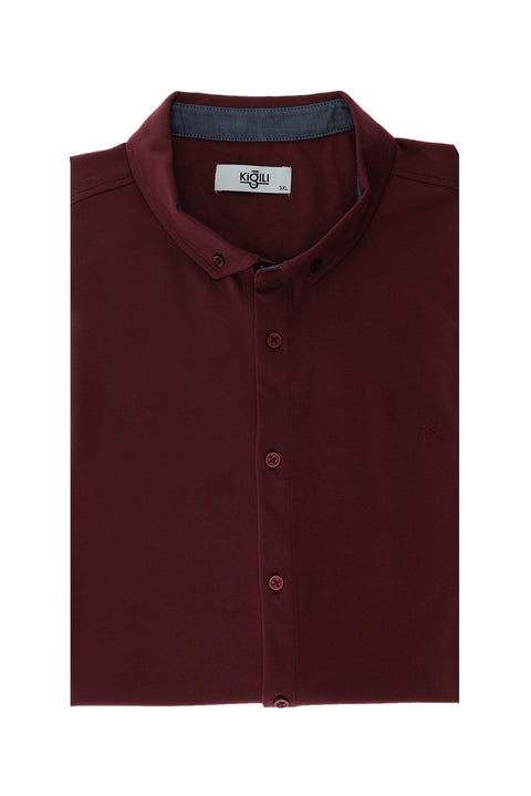 Light Burgundy Plus Size Polo Collar Cotton Shirt T-shirt