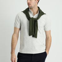 Light Grey Polo Collar Regular Fit Patterned Cotton T-shirt
