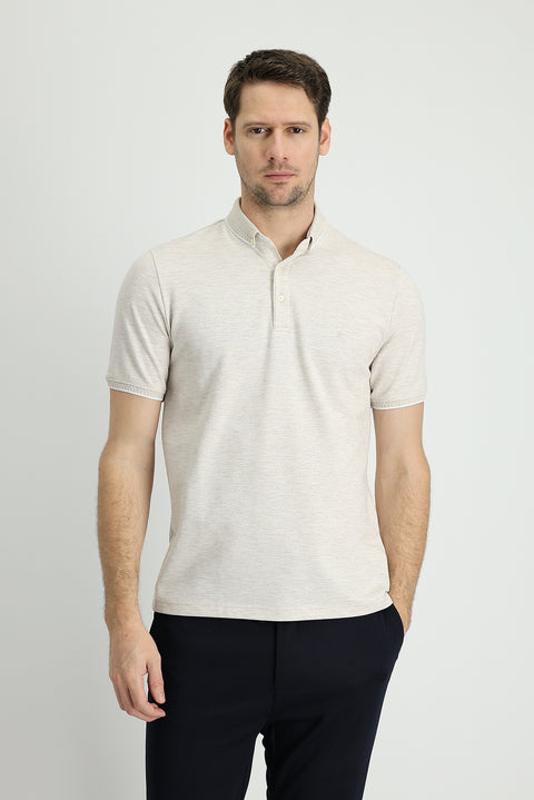 Medium Brown Polo Collar Regular Fit Patterned T-shirt