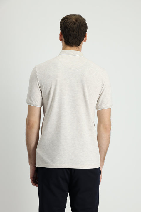 Medium Brown Polo Collar Regular Fit Patterned T-shirt