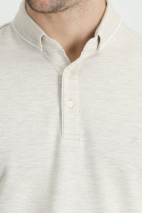 Medium Brown Polo Collar Regular Fit Patterned T-shirt