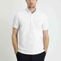 White Polo Collar Regular Fit Patterned T-shirt