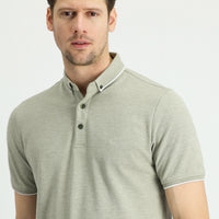 Medium Khaki Polo Collar Regular Fit Patterned T-shirt