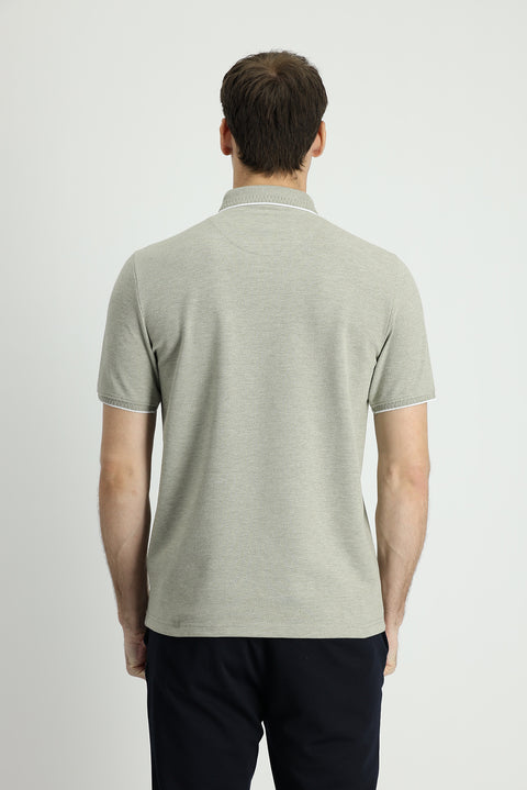 Medium Khaki Polo Collar Regular Fit Patterned T-shirt