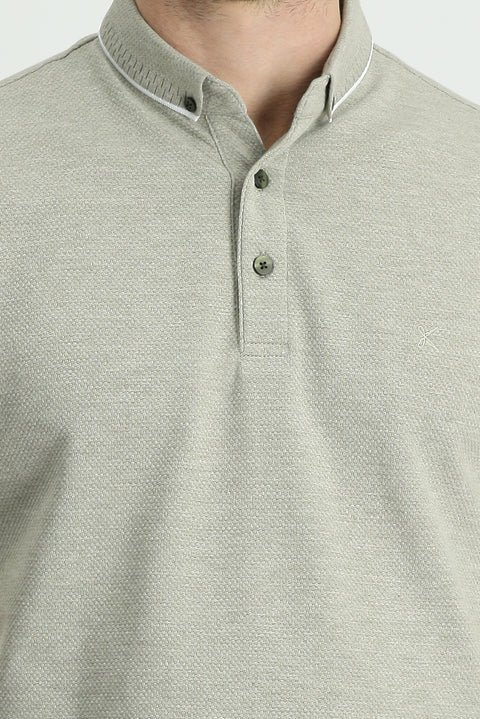 Medium Khaki Polo Collar Regular Fit Patterned T-shirt