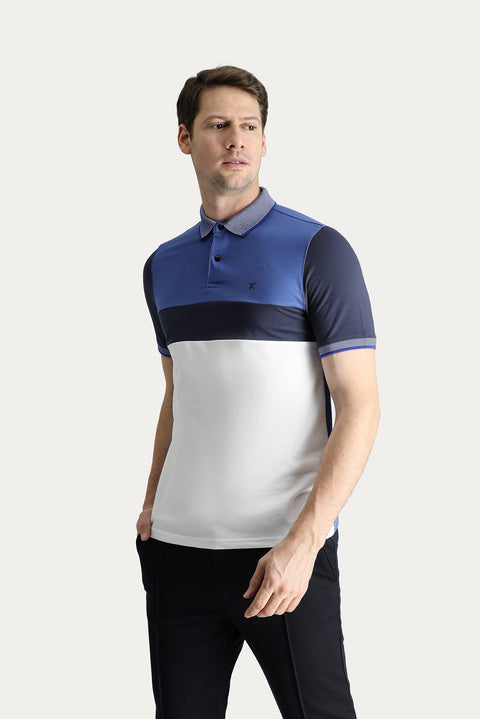 Koyu Havacı Polo Yaka Regular Fit Desenli Pamuklu Tişört