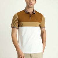 Dark Mink Polo Collar Regular Fit Patterned Cotton T-shirt