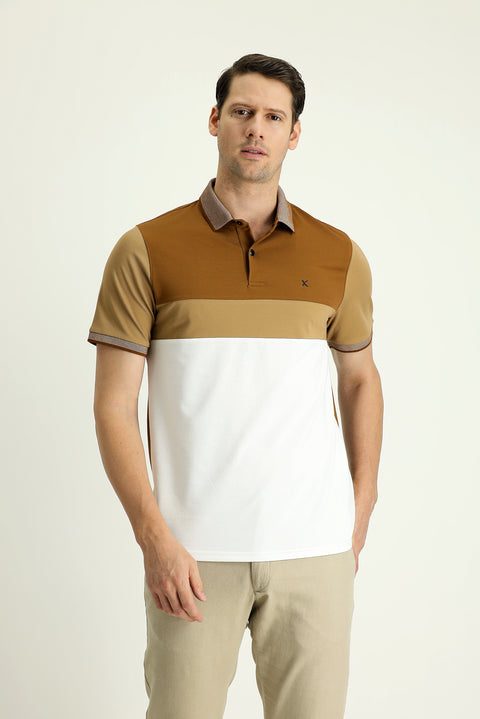 Dark Mink Polo Collar Regular Fit Patterned Cotton T-shirt