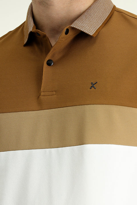 Dark Mink Polo Collar Regular Fit Patterned Cotton T-shirt