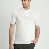 Off-White Regular Fit Patterned Cotton Polo T-Shirt