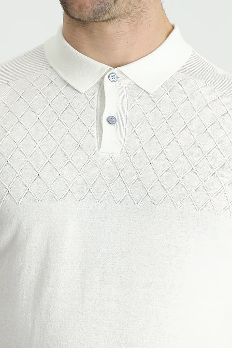Off-White Regular Fit Patterned Cotton Polo T-Shirt