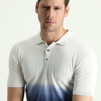 Black and Navy Blue Polo Collar Regular Fit Patterned Cotton T-shirt