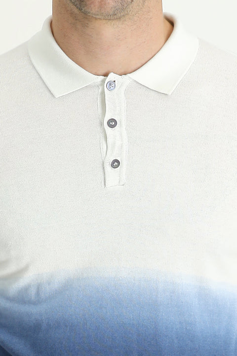 Black and Navy Blue Polo Collar Regular Fit Patterned Cotton T-shirt