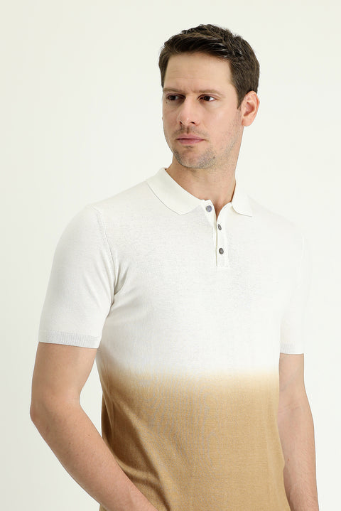 Dark Mink Polo Neck Regular Fit Patterned T-Shirt