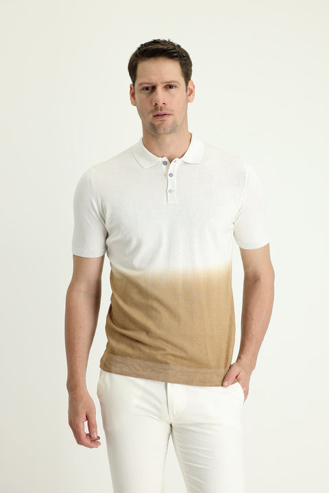 Dark Mink Polo Neck Regular Fit Patterned T-Shirt