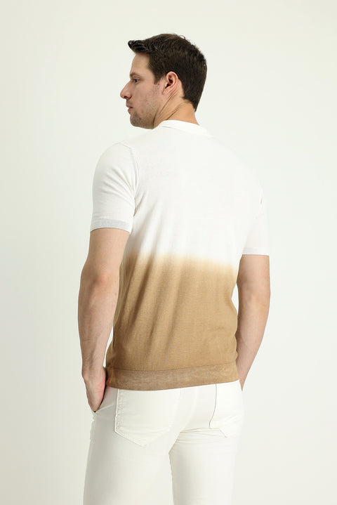 Dark Mink Polo Neck Regular Fit Patterned T-Shirt