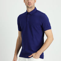 Medium Navy Polo Collar Slim Fit Narrow Cut Cotton T-Shirt
