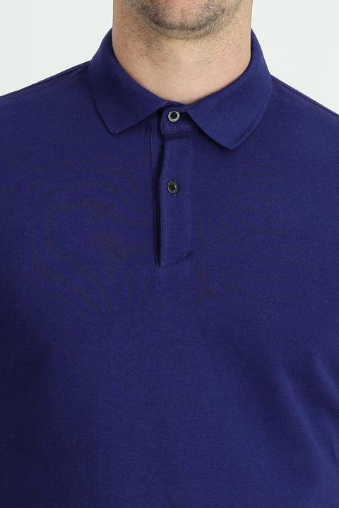Medium Navy Polo Collar Slim Fit Narrow Cut Cotton T-Shirt