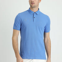 Aviator Blue Polo Collar Slim Fit Narrow Cut Cotton T-Shirt