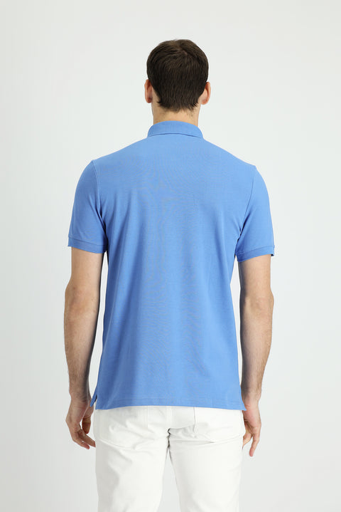 Aviator Blue Polo Collar Slim Fit Narrow Cut Cotton T-Shirt