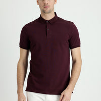 Dark Burgundy Polo Collar Slim Fit Cotton T-Shirt