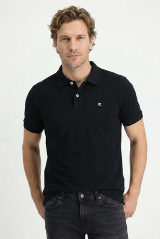  Siyah Polo Yaka Slim Fit Nakışlı %100 Pamuk Tişört