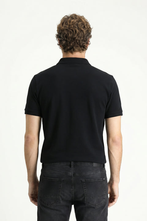 Black Polo Shirt Slim Fit Embroidered 100% Cotton