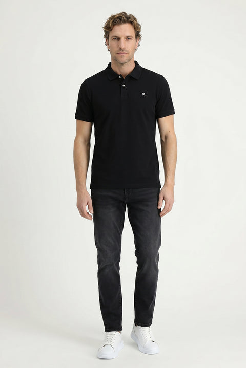 Black Polo Shirt Slim Fit Embroidered 100% Cotton
