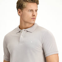 Medium Grey Polo Collar Slim Fit Embroidered 100% Cotton T-shirt