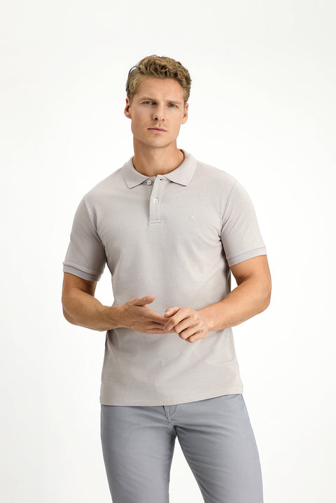 Medium Grey Polo Collar Slim Fit Embroidered 100% Cotton T-shirt