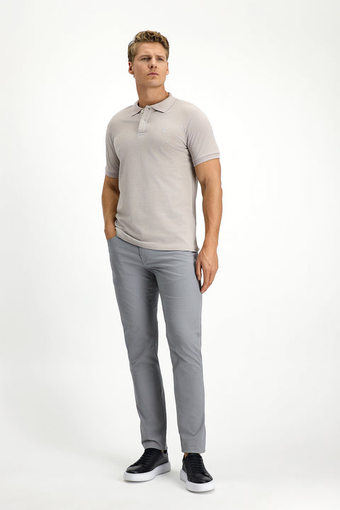 Medium Grey Polo Collar Slim Fit Embroidered 100% Cotton T-shirt