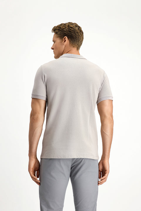 Medium Grey Polo Collar Slim Fit Embroidered 100% Cotton T-shirt