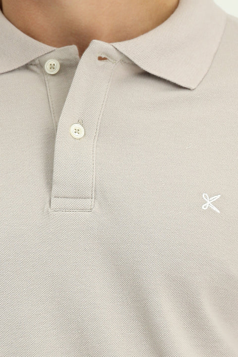 Medium Grey Polo Collar Slim Fit Embroidered 100% Cotton T-shirt