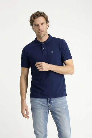  Orta Lacivert Polo Yaka Slim Fit Nakışlı %100 Pamuk Tişört