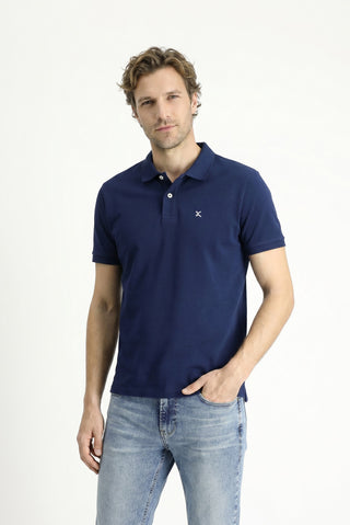  Orta Lacivert Polo Yaka Slim Fit Nakışlı %100 Pamuk Tişört