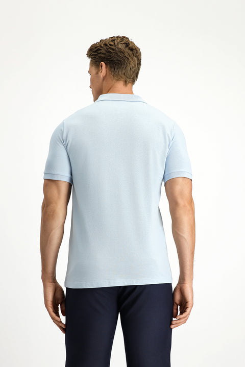 Light Blue Polo Shirt, Slim Fit, Embroidered, 100% Cotton