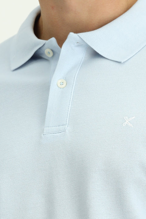Light Blue Polo Shirt, Slim Fit, Embroidered, 100% Cotton