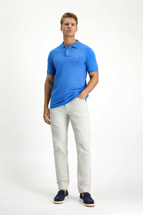 Navy Blue Polo Collar Slim Fit Embroidered 100% Cotton T-shirt
