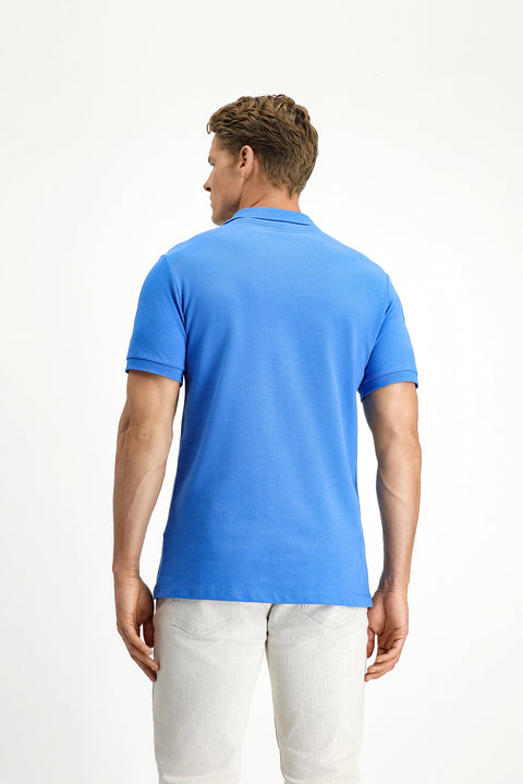 Navy Blue Polo Collar Slim Fit Embroidered 100% Cotton T-shirt