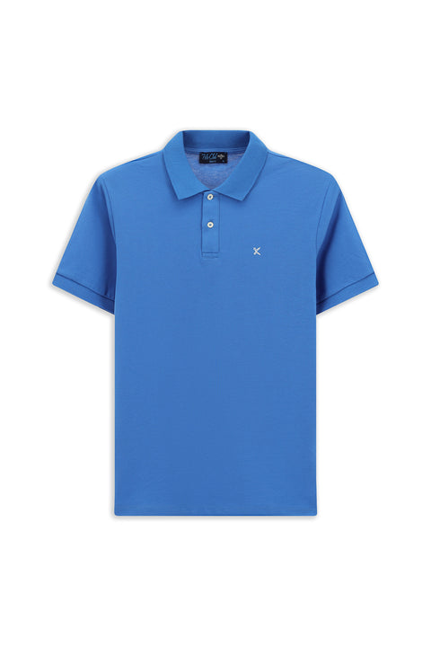 Navy Blue Polo Collar Slim Fit Embroidered 100% Cotton T-shirt