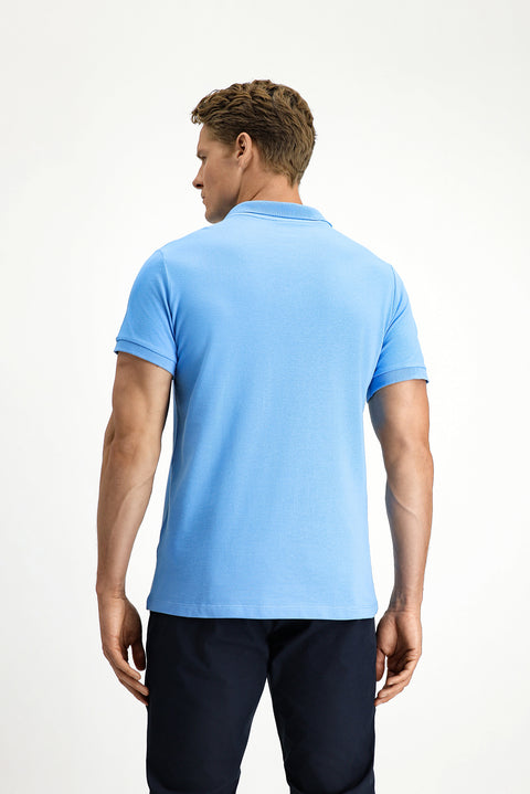 Koyu Mavi  Polo Yaka Slim Fit Nakışlı %100 Pamuk Tişört
