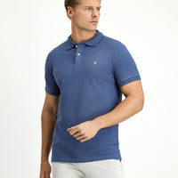 Indigo Polo Collar Slim Fit Embroidered 100% Cotton T-shirt