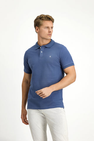  İndigo Polo Yaka Slim Fit Nakışlı %100 Pamuk Tişört